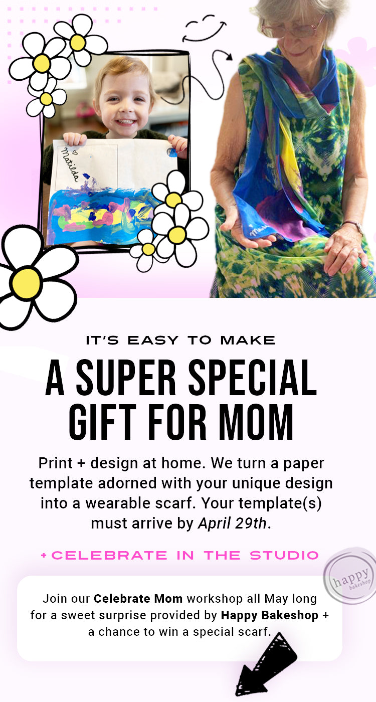 Make a super special gift for mom right from home -- It's easy! Print your template and start designing. We'll turn it into a one-of-a-kind wearable scarf. Your templates must arrive by April 29th for on time gifting.